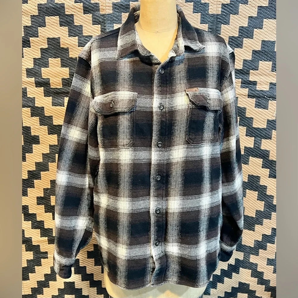 Orvis earthy tartan plaid flannel heavy shirt jacket shacket button down neutral